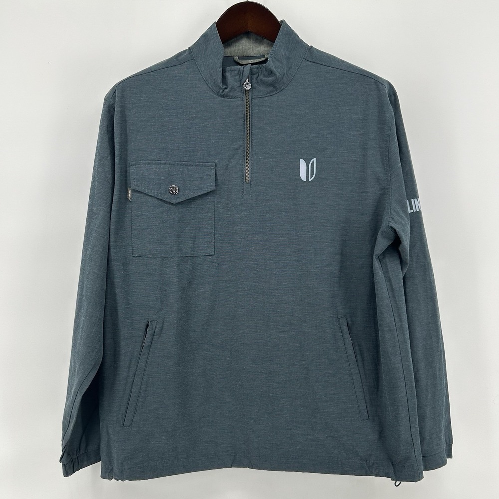 Linksoul Golf Jacket Mens Medium Slate Teal 1/4 Zip Performance Pullover Coastal